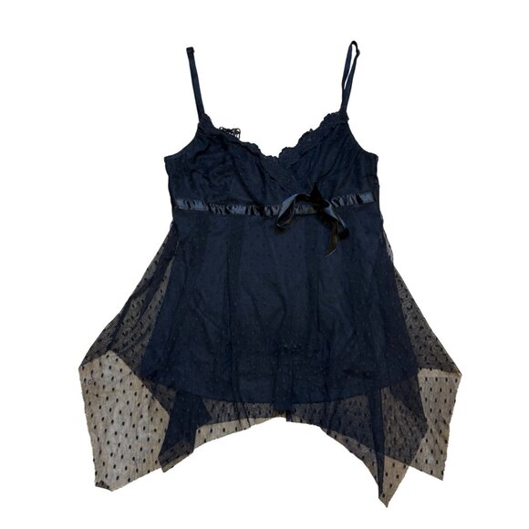 Y2K Black Fairycore Dark Romantic Asymetrical Babydoll Cami Top S - Picture 1 of 6